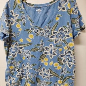 Old Navy Maternity Fitted Tee Blue Floral XXL Rouched Side